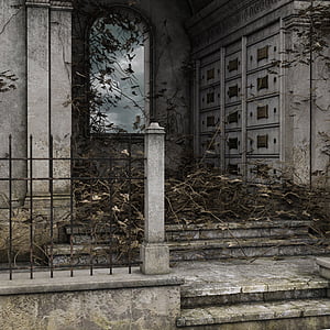 mausoleum, morbid, cemetery, transience, rest, harmony, ivy