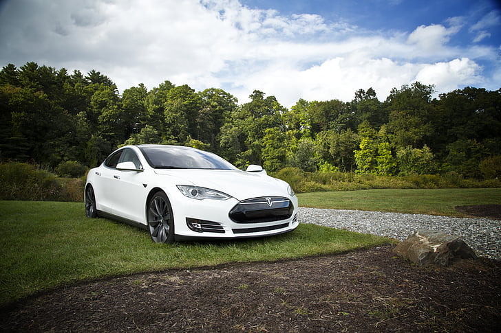 hvit, Tesla, modell, s, sedan, bil, biler