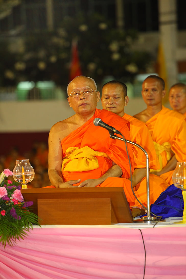 buddhisté, mniši, oranžová, roucho, obřad, Úmluva, setkání