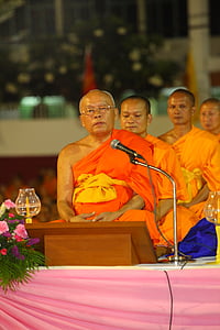 buddhisták, szerzetesek, narancs, fürdőköpeny, ünnepség, egyezmény, találkozó