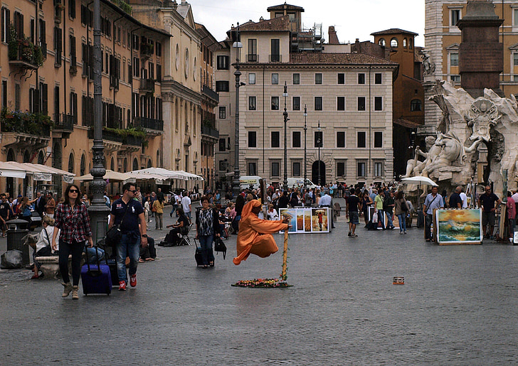 Roma, vivo, estátua, arquitetura, pessoas, Europa, Praça da cidade