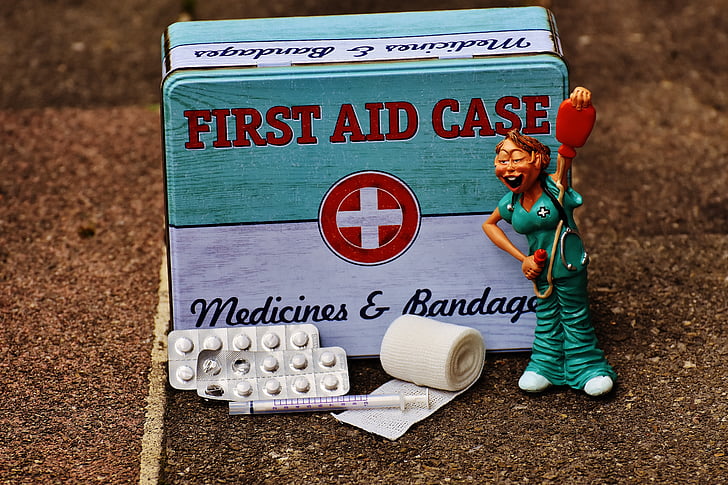 първа помощ, медицинска сестра, Смешно, кутия, тенекиена, лист, цвят