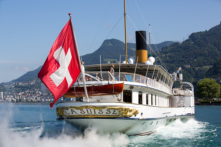 Ελβετία, ατμόπλοιο, σκάφος όμορφο ατμού, που κινούνται με ατμό, ατμόπλοιο κουπιών, Λίμνη, στη λίμνη της Γενεύης