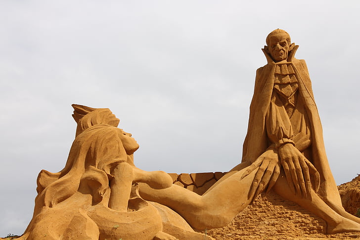 standbeeld, zand, standbeeld van hond, Dracula