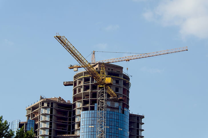 construction, building, crane hoisting, jib crane, city, samara