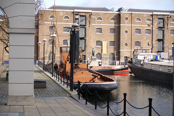 Docklands, Canarische, Wharf, Londen, boten, water, balustrades