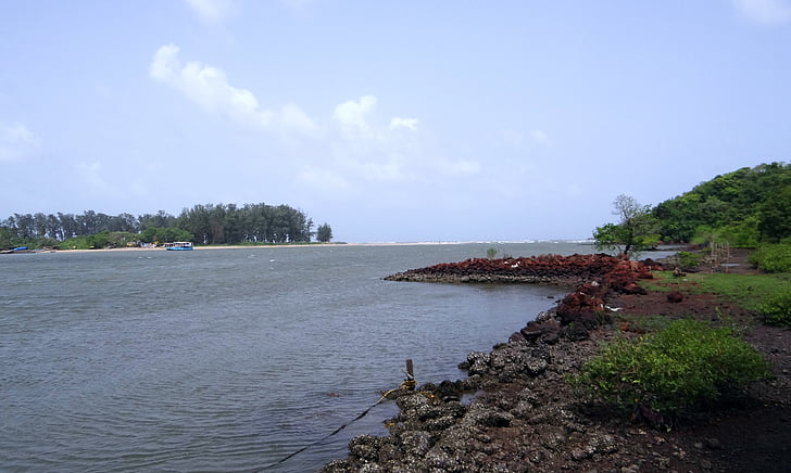 fiume, estuario, Terekhol, mare, Goa, India