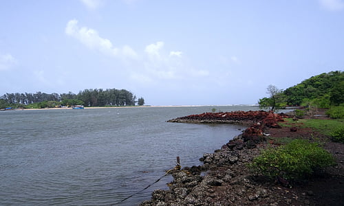 Rio, estuário do, terekhol, mar, Goa, Índia