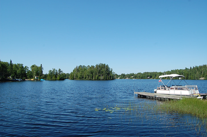 ontario, canada, lake, dock, forest, summer, sky