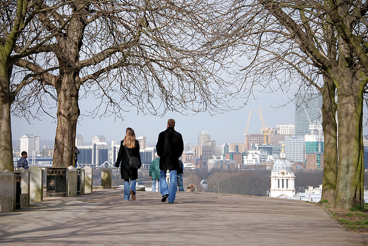 Greenwich, stedelijke, mensen, skyline, Londen, winter