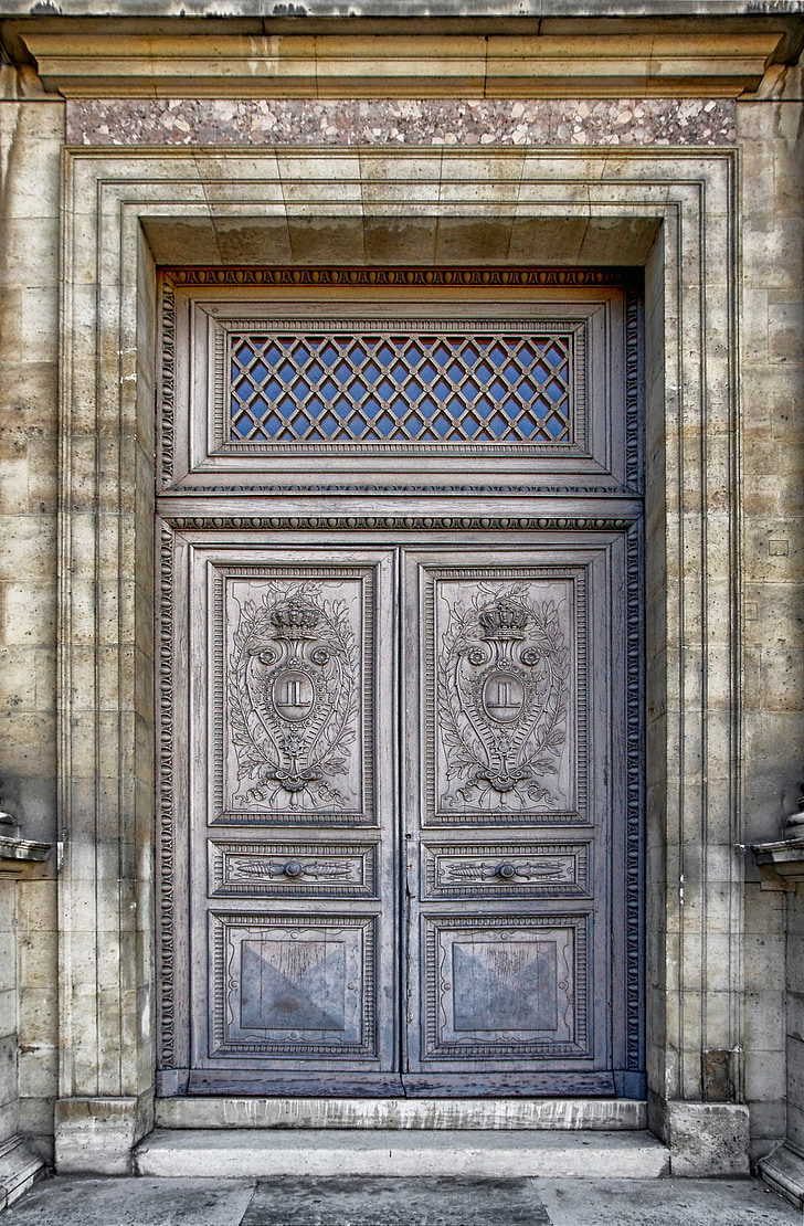 Párizs, Franciaország, Louvre palota, épület, ajtó, ajtó, bejárat
