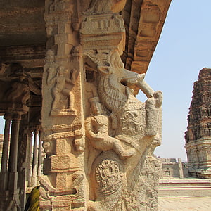 Hampi, pijler, soldaat, India, standbeeld, steenwerk, steen