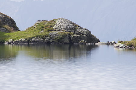 water, bergsee, alpine lake, rock, nature, mountain, landscape