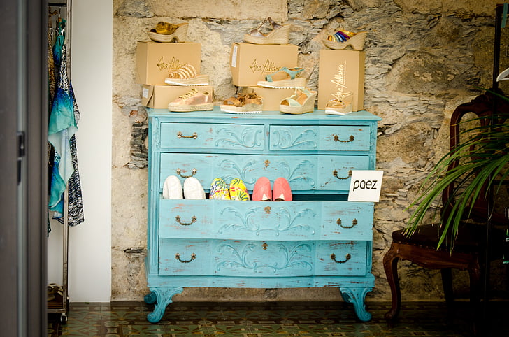 chest of drawers, shoes, shop