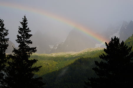rainbow, chamonix, alps, france, rain, sky, mountain