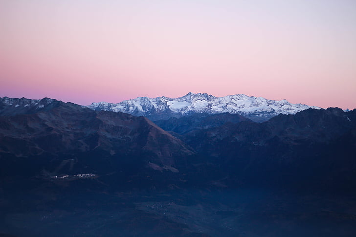 mountain, landscape, illustration, sky, snow, mountain range, sunset