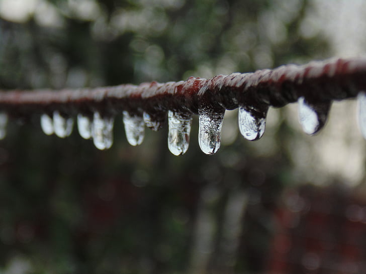 water droplets, ice, wire