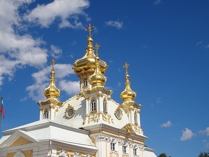 Kościół, Peterhof, Świątynia, złotą kopułą