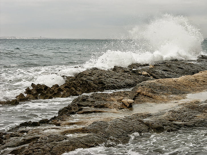 vlny, Alicante, po sadů, Středozemní moře, zataženo, jízd, Rybaření
