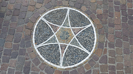 mosaico, estrada, símbolos, pedras, remendo, ornamentos, Freiburg