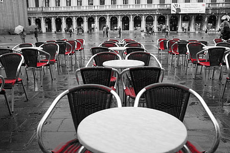 selectiva, Color, Fotografía, restaurante, tablas, sillas, terraza