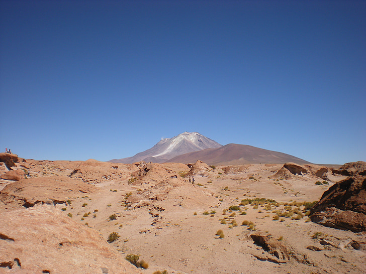 Uyuni, hegyi, táj, Bolívia, Dél-Amerika, sivatag, kék ég