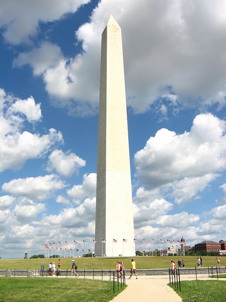 Monumento a Washington, nubes, Memorial, histórico, turistas, punto de referencia, símbolo