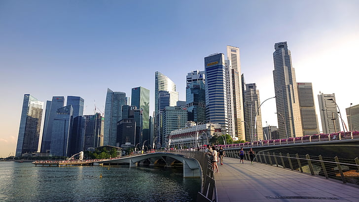 Singapur, Singapuri jõgi, Jubilee bridge, panoraam, hoone, vee, Financial district