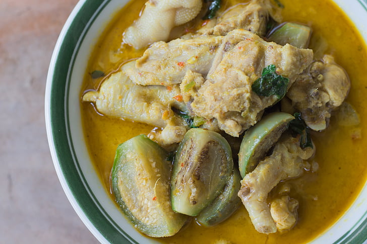 de curry, curry verde, pollo, berenjena, alimentos, vegetales, fuerte