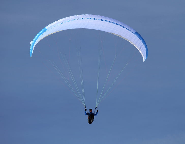 paraglider, fly, sky, blue, paragliding, floating sailing, air sports