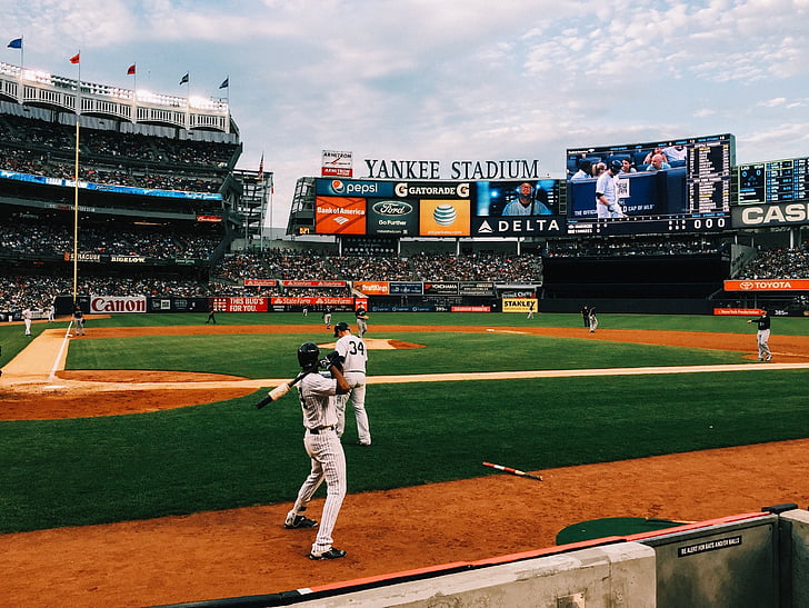 gry w baseball, Yankee stadium, gra, amerykański, Baseball, tłum, Arena