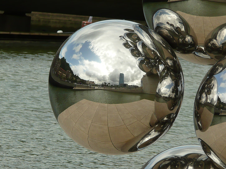 Bilbao, bola, Guggenheim, arte, reflexión, metal, brillante