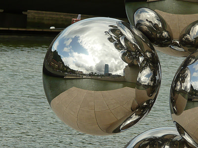 bilbao, ball, guggenheim, art, reflection, metal, shiny