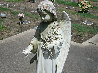 angel, cemetery, statue, headstone, monument, sad, grave