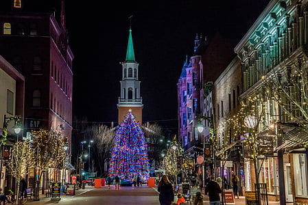 carrer de l'església, Burlington vermont, arbre de Nadal, l'església, arquitectura, edifici, ciutat