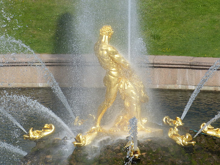 St. petersburg, Rússia, Palácio, Sankt petersburg, ouro, escultura, Peterhof