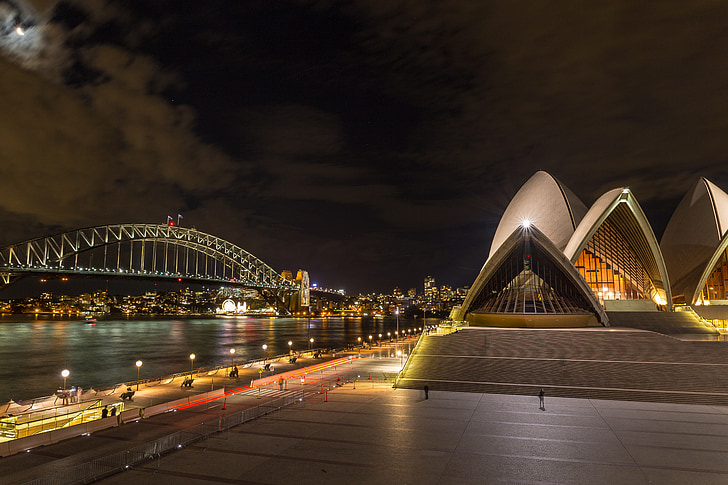 Ponte, sydneyharbour, Sydney, circularquay, harbourbridge, NightShot, acqua
