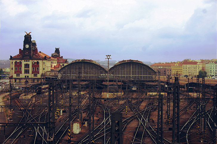 Prag, togstationen, City, Railway