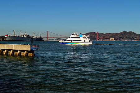 san francisco, boats, ferry, golden, gate, bridge, san