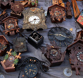 loppmarknad, klocka, pilar, tid, urtavla, gamla klocka