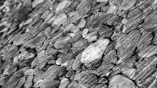stones, water, river, black, white, nature, background