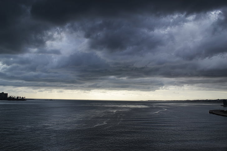 lisbon, river, portugal, sea, clouds, storm
