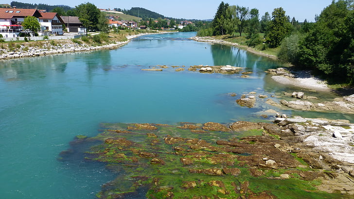 Allgäu, Lechbruck, Lech, vatten, floden, Rock, kalla