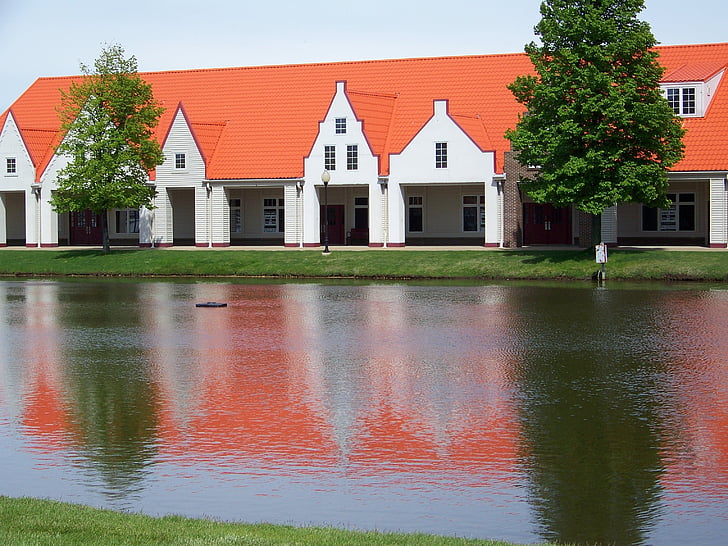 Nederländska, vatten, reflektion, arkitektur, landmärke, byggnad, arkitektur och design