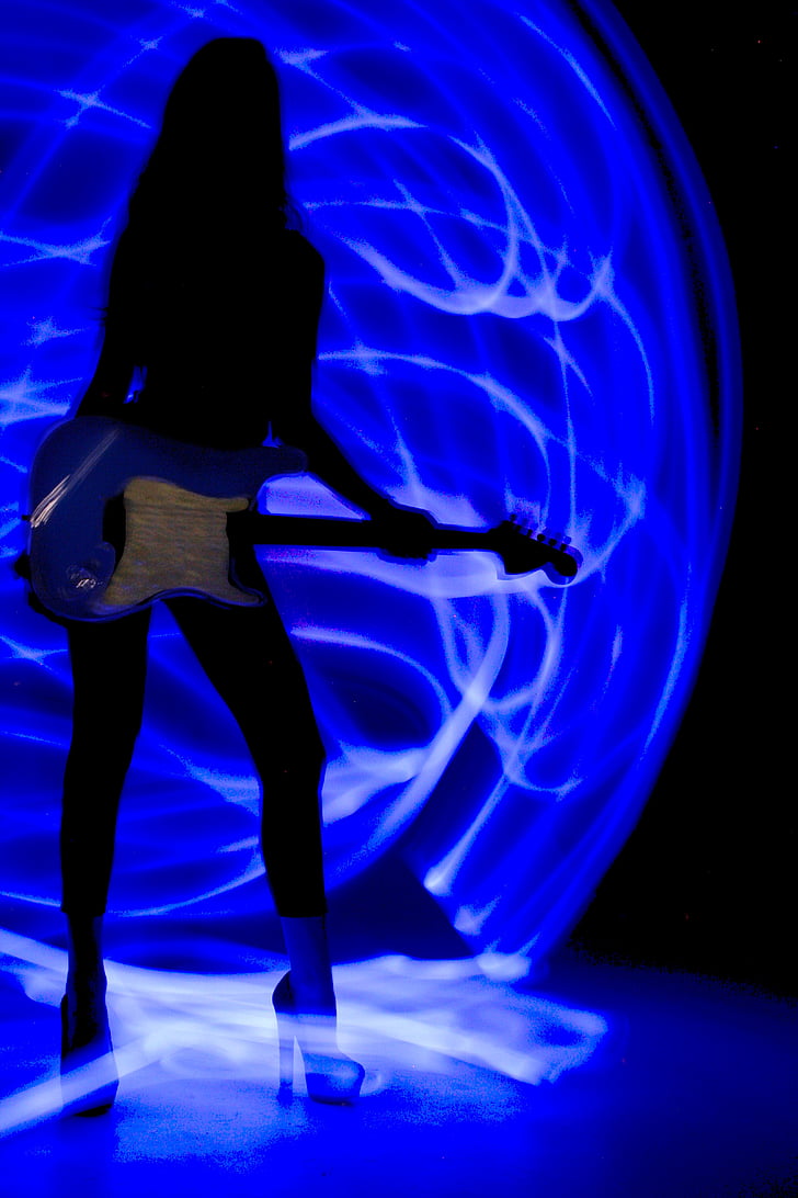 blå, Rock, gitarr, kvinna, Neon