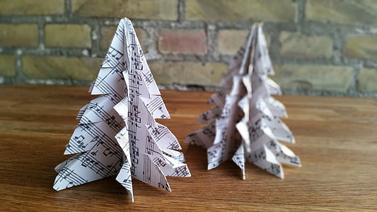 Origami, karácsonyi díszek, papír, fák