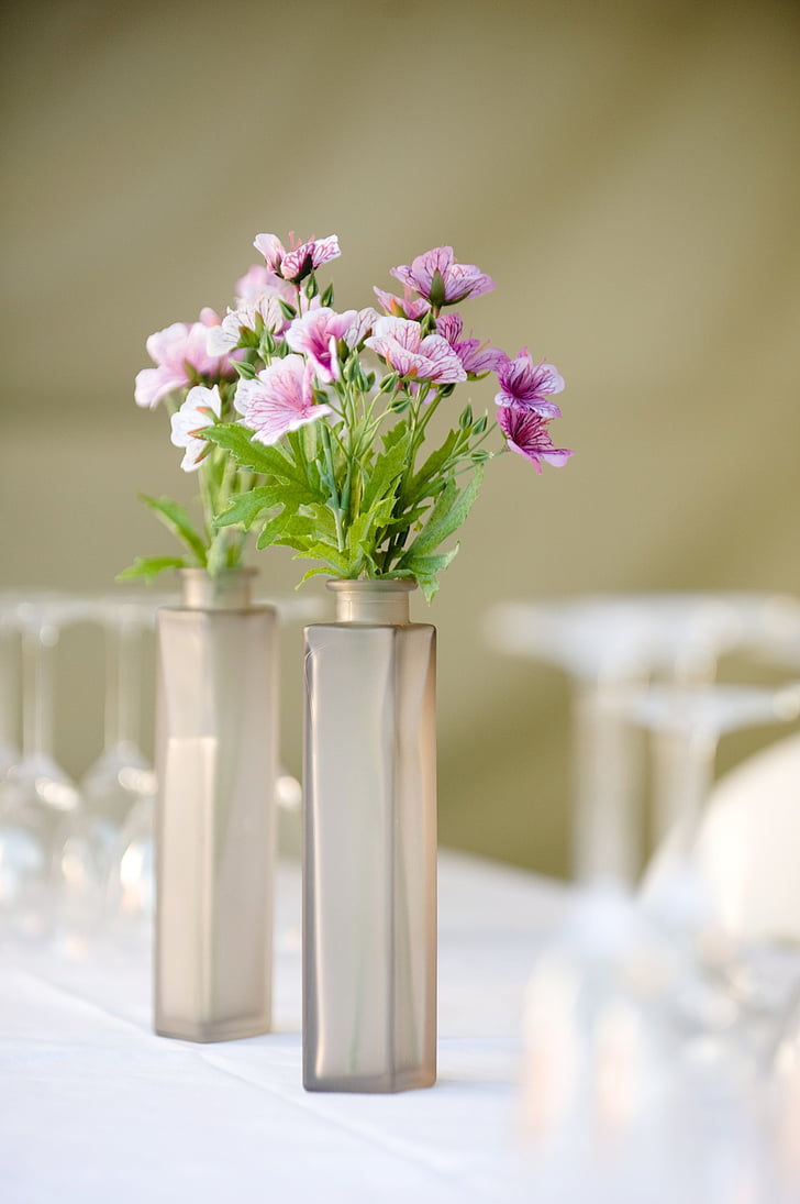 bunga, vas, pesta makan, pengaturan, pengaturan meja, bunga, romantis