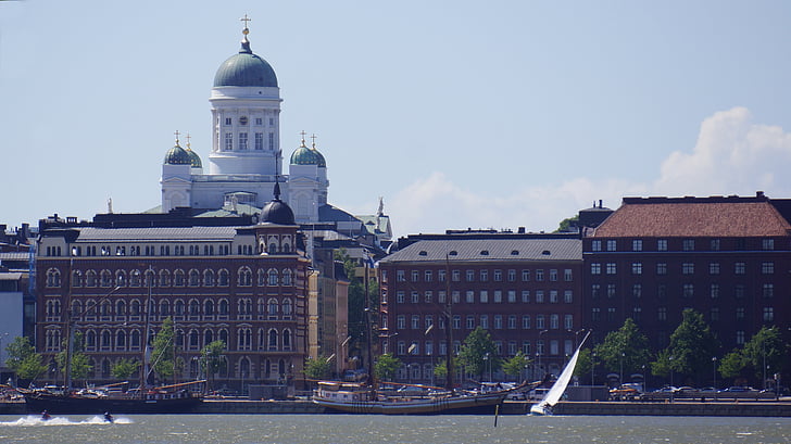 Fiński, Helsinki, North shore, Katedra, żaglowiec, żaglówkę