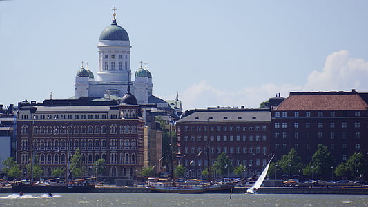 Finlandia, Helsinki, Pantai Utara, Katedral, kapal layar, perahu layar