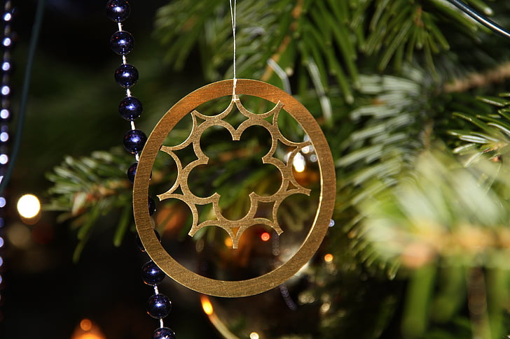 Mandala, juletræ, guld, smykker, kæde, jul, dekoration